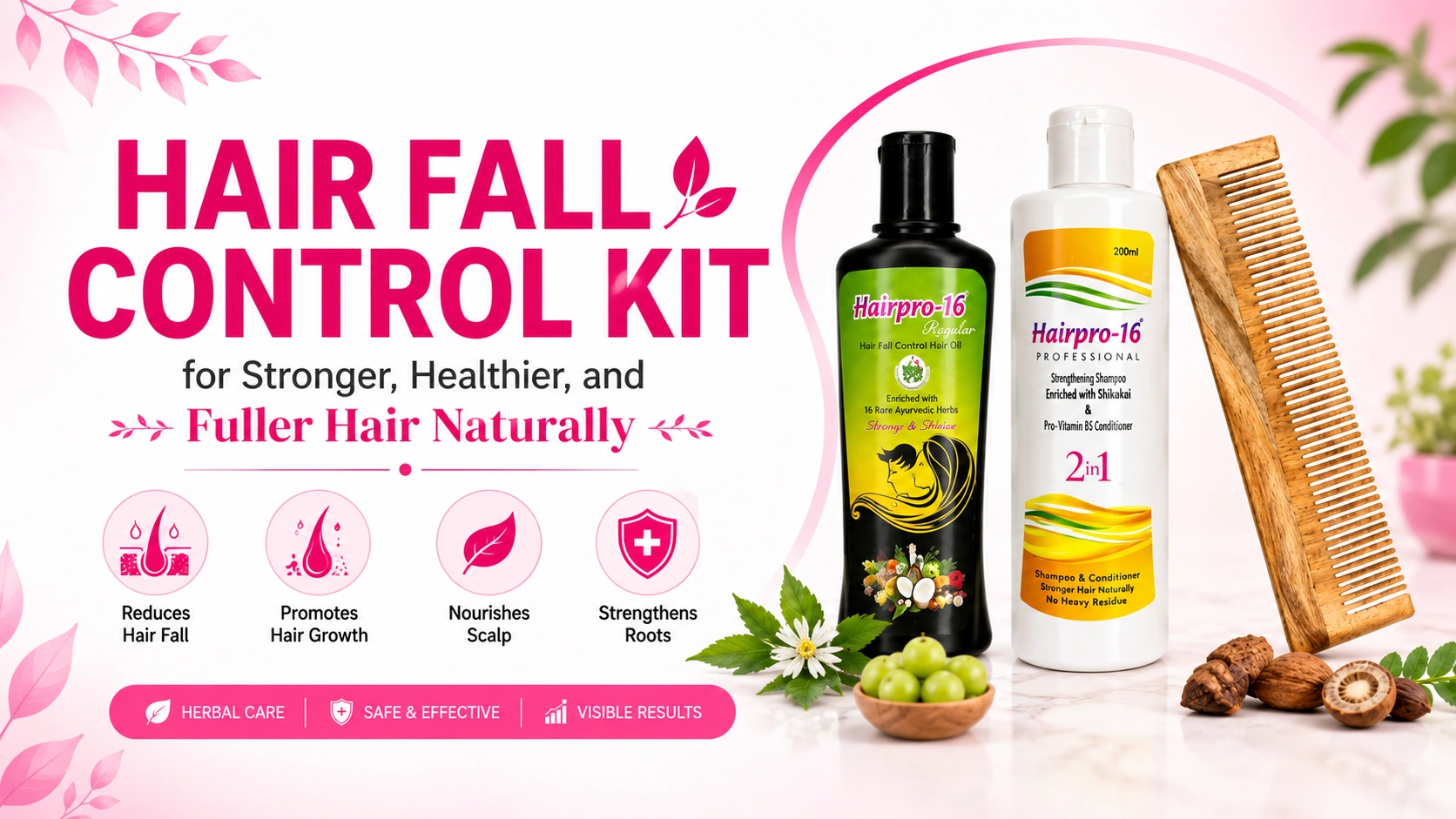 Hair Fall Control Kit with shampoo, hair oil, serum, and scalp care products for stronger, healthier, and fuller hair naturally