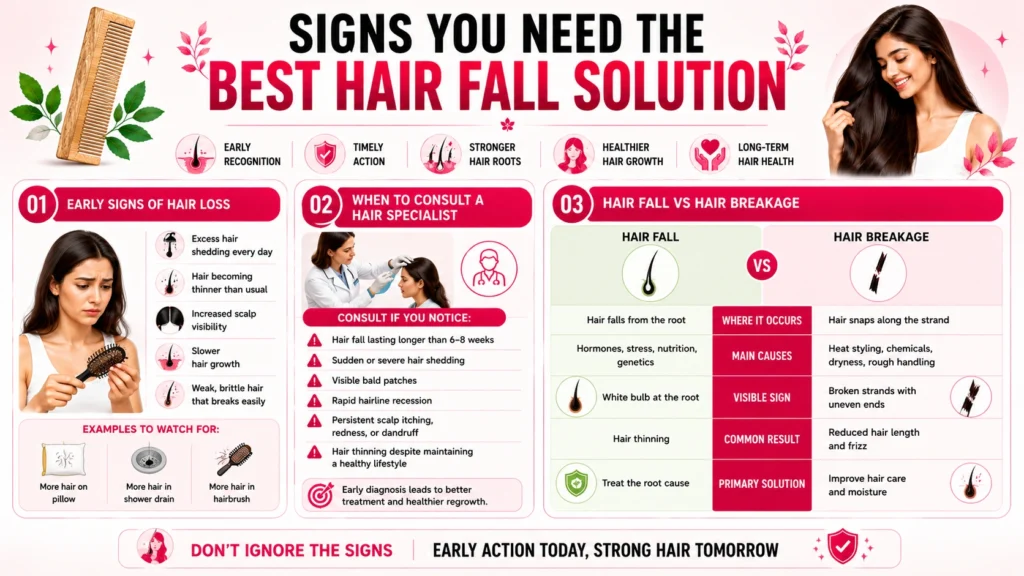 Signs you need the best hair fall solution including early hair loss warning signs specialist consultation and hair breakage comparison